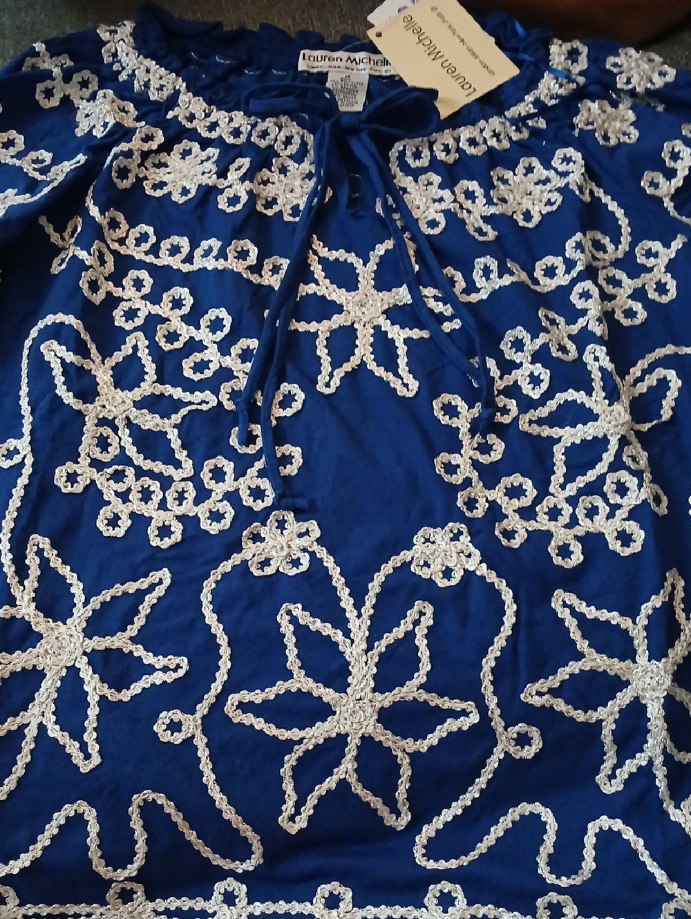 Lauren Michelle Royal Blue Skirt with White Crochet Embroidery